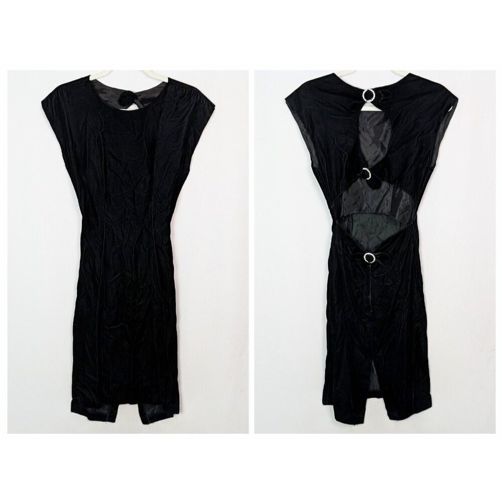 Vtg 90s Jay Jacobs Party Dress sz 5 Open Jeweled Back Knee Length Sheath Velvet